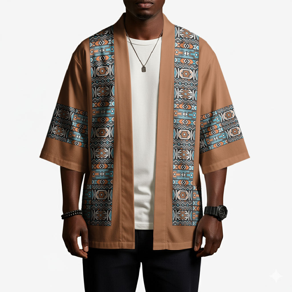 African Ndebele Traditional Attire Kimono Brown Ndebele Stripe