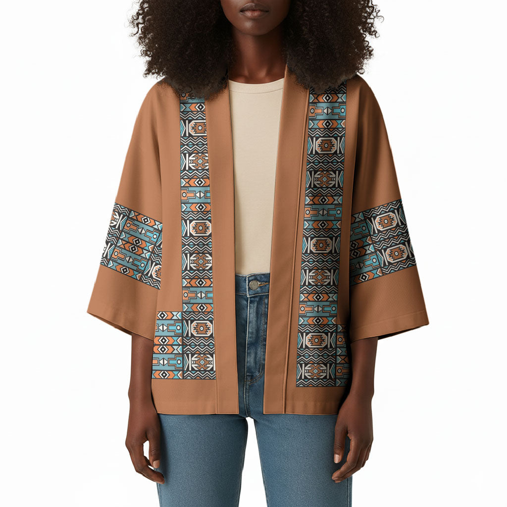 African Ndebele Traditional Attire Kimono Brown Ndebele Stripe