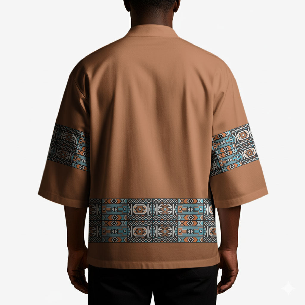 African Ndebele Traditional Attire Kimono Brown Ndebele Stripe