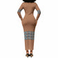 African Ndebele Traditional Attire Long Sleeve Bodycon Dress Brown Ndebele Stripe