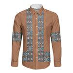 African Ndebele Traditional Attire Long Sleeve Button Shirt Brown Ndebele Stripe