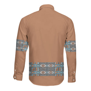 African Ndebele Traditional Attire Long Sleeve Button Shirt Brown Ndebele Stripe