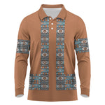 African Ndebele Traditional Attire Long Sleeve Polo Shirt Brown Ndebele Stripe
