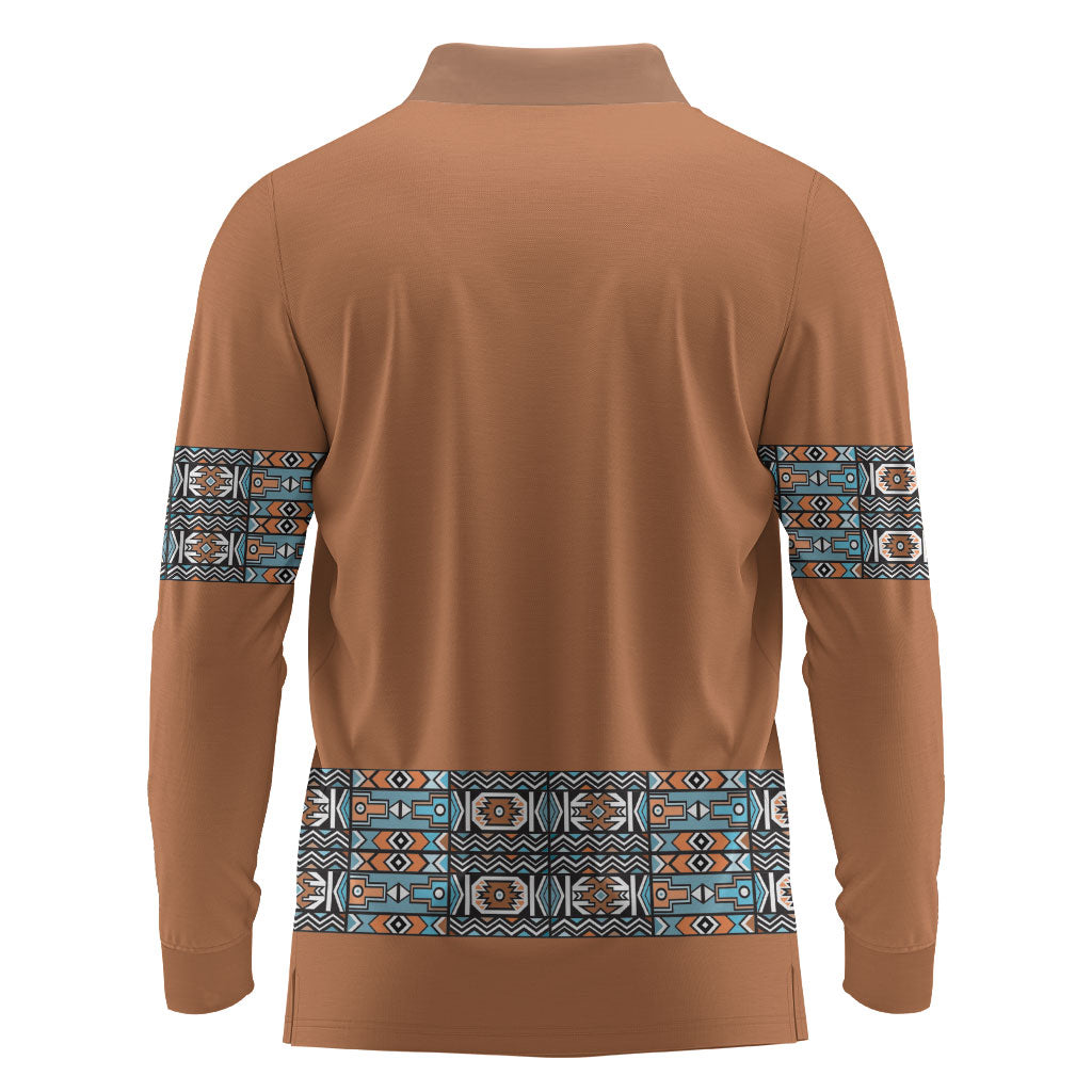African Ndebele Traditional Attire Long Sleeve Polo Shirt Brown Ndebele Stripe