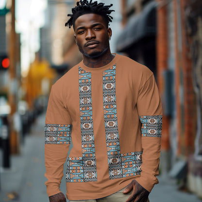 African Ndebele Traditional Attire Long Sleeve Shirt Brown Ndebele Stripe