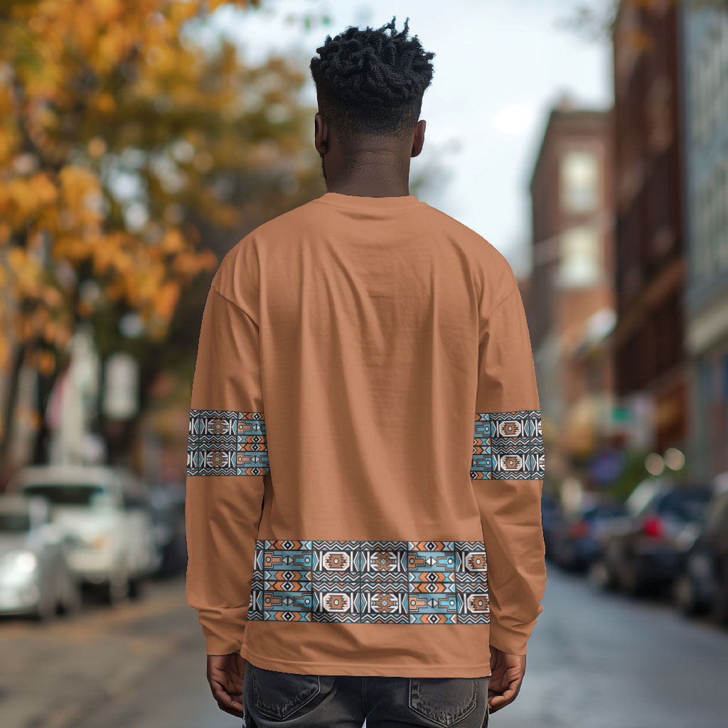 African Ndebele Traditional Attire Long Sleeve Shirt Brown Ndebele Stripe