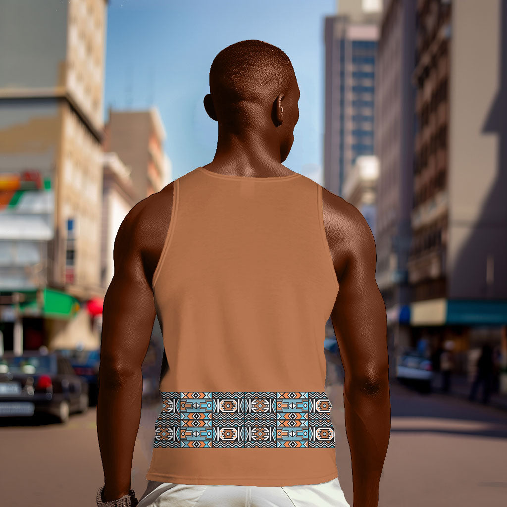 African Ndebele Traditional Attire Men Tank Top Brown Ndebele Stripe