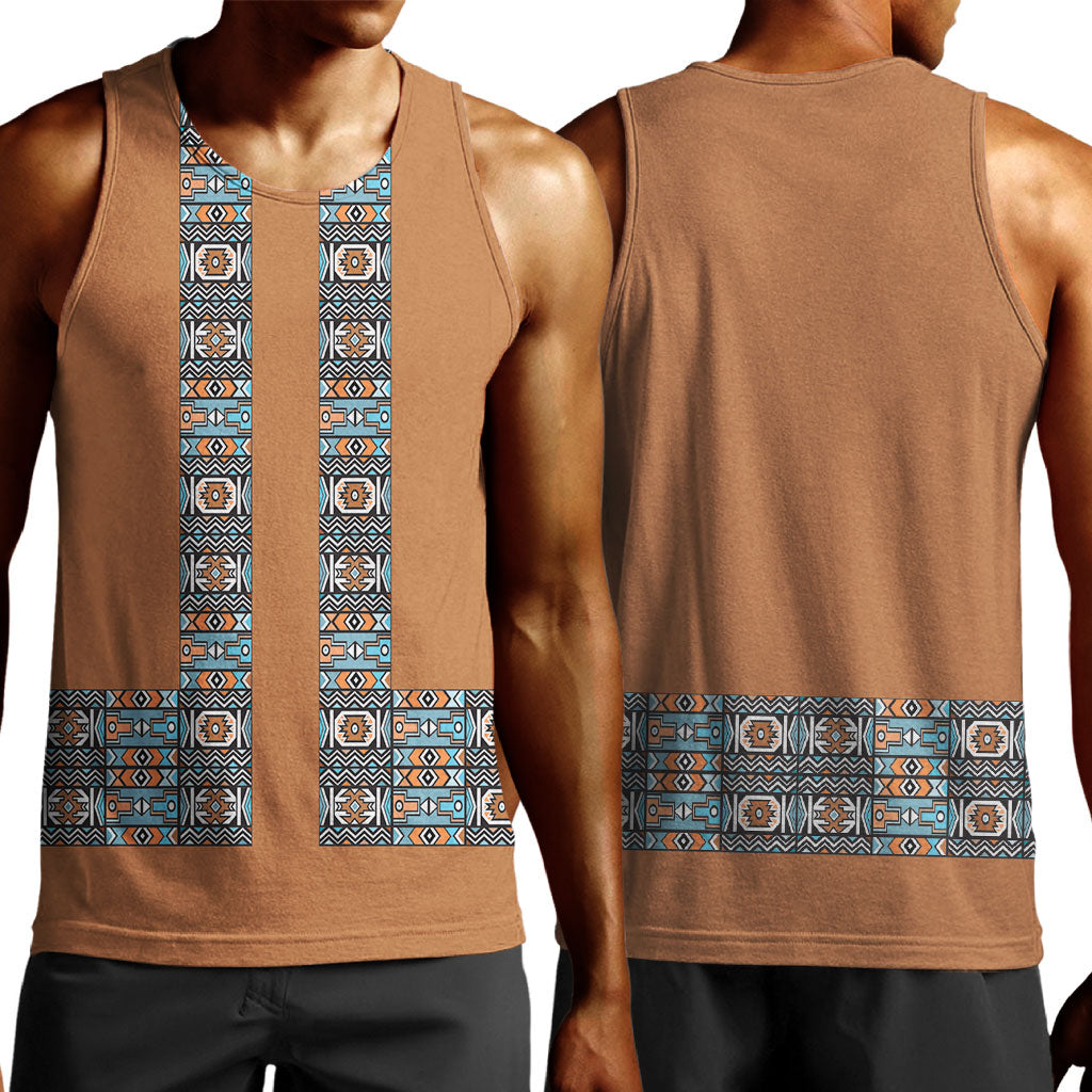 African Ndebele Traditional Attire Men Tank Top Brown Ndebele Stripe