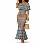 African Ndebele Traditional Attire Mermaid Dress Brown Ndebele Stripe