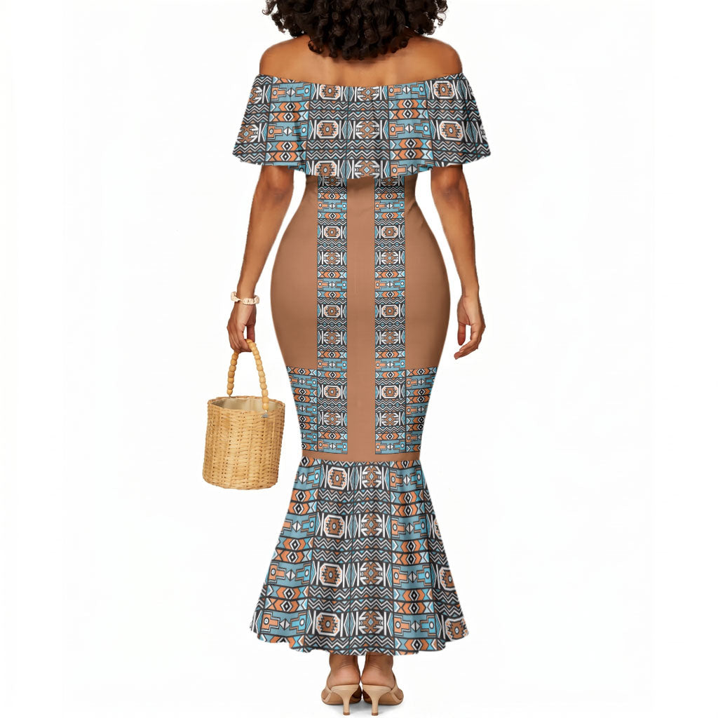 African Ndebele Traditional Attire Mermaid Dress Brown Ndebele Stripe
