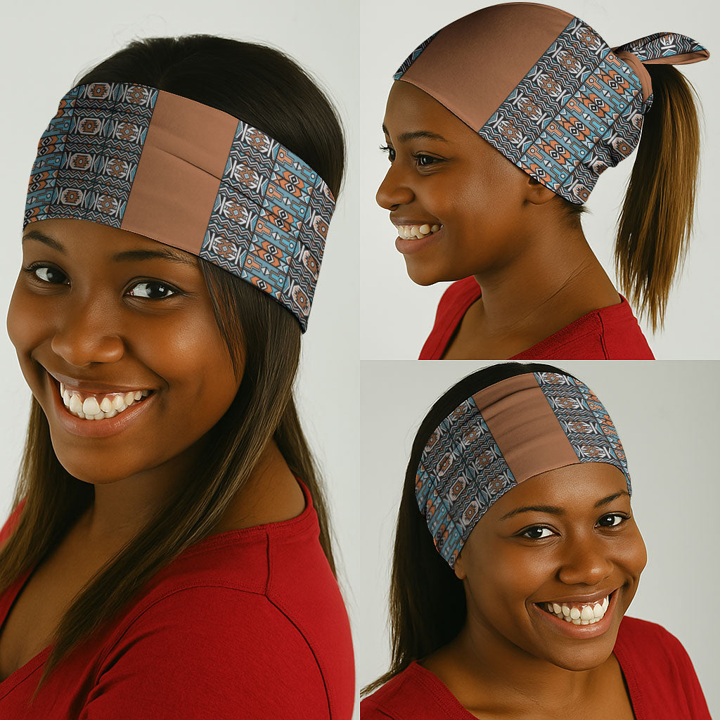 African Ndebele Traditional Attire Neck Gaiter Brown Ndebele Stripe