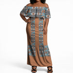 African Ndebele Traditional Attire Off Shoulder Maxi Dress Brown Ndebele Stripe