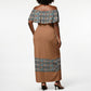 African Ndebele Traditional Attire Off Shoulder Maxi Dress Brown Ndebele Stripe