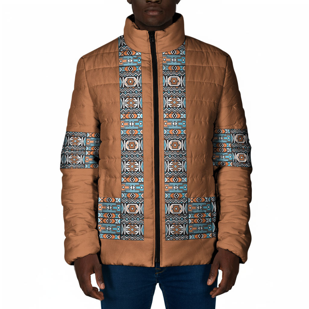 African Ndebele Traditional Attire Padded Jacket Brown Ndebele Stripe