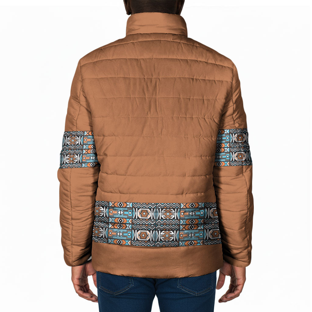 African Ndebele Traditional Attire Padded Jacket Brown Ndebele Stripe
