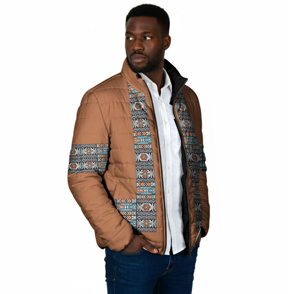 African Ndebele Traditional Attire Padded Jacket Brown Ndebele Stripe