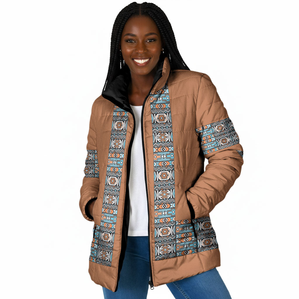 African Ndebele Traditional Attire Padded Jacket Brown Ndebele Stripe