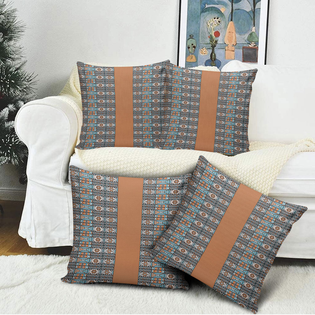 African Ndebele Traditional Attire Pillow Cover Brown Ndebele Stripe