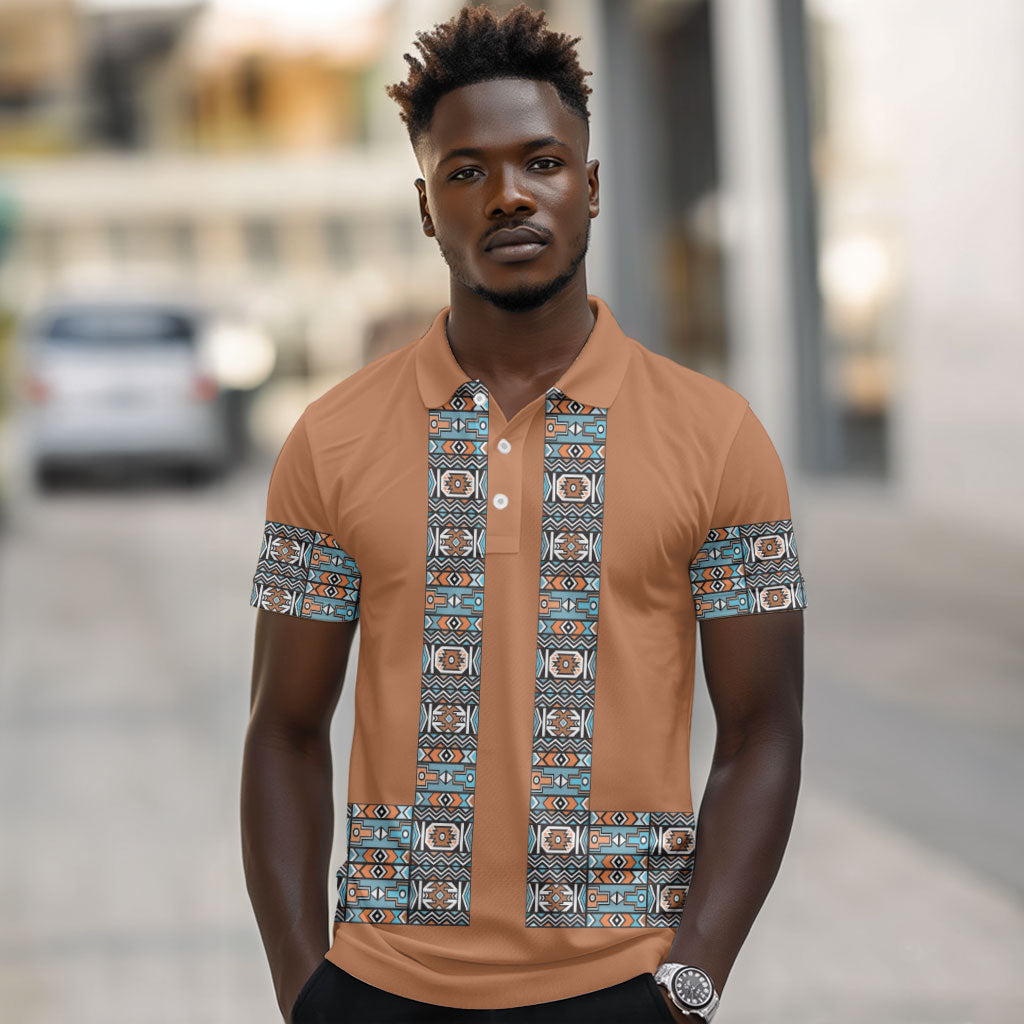 African Ndebele Traditional Attire Polo Shirt Brown Ndebele Stripe