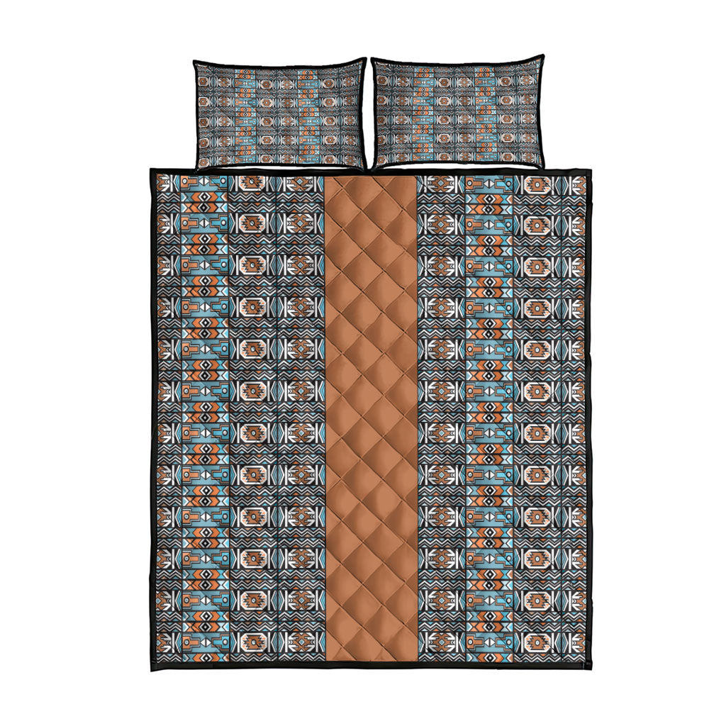 African Ndebele Traditional Attire Quilt Bed Set Brown Ndebele Stripe