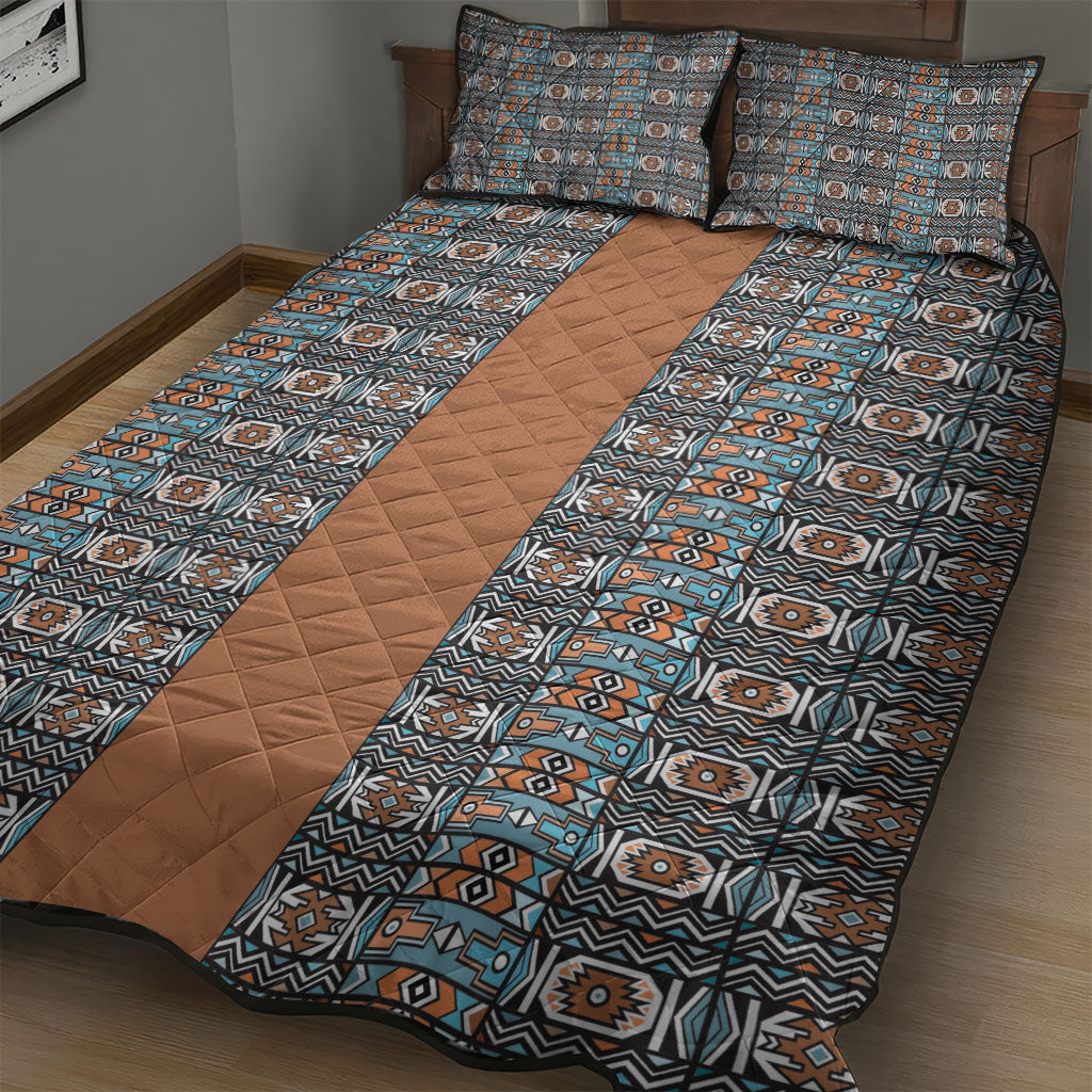 African Ndebele Traditional Attire Quilt Bed Set Brown Ndebele Stripe