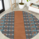 African Ndebele Traditional Attire Round Carpet Brown Ndebele Stripe