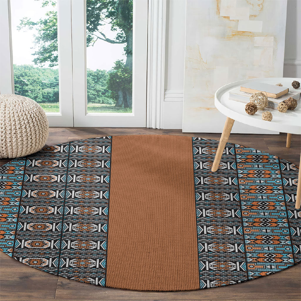 African Ndebele Traditional Attire Round Carpet Brown Ndebele Stripe