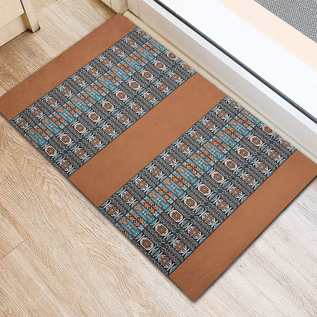 African Ndebele Traditional Attire Rubber Doormat Brown Ndebele Stripe