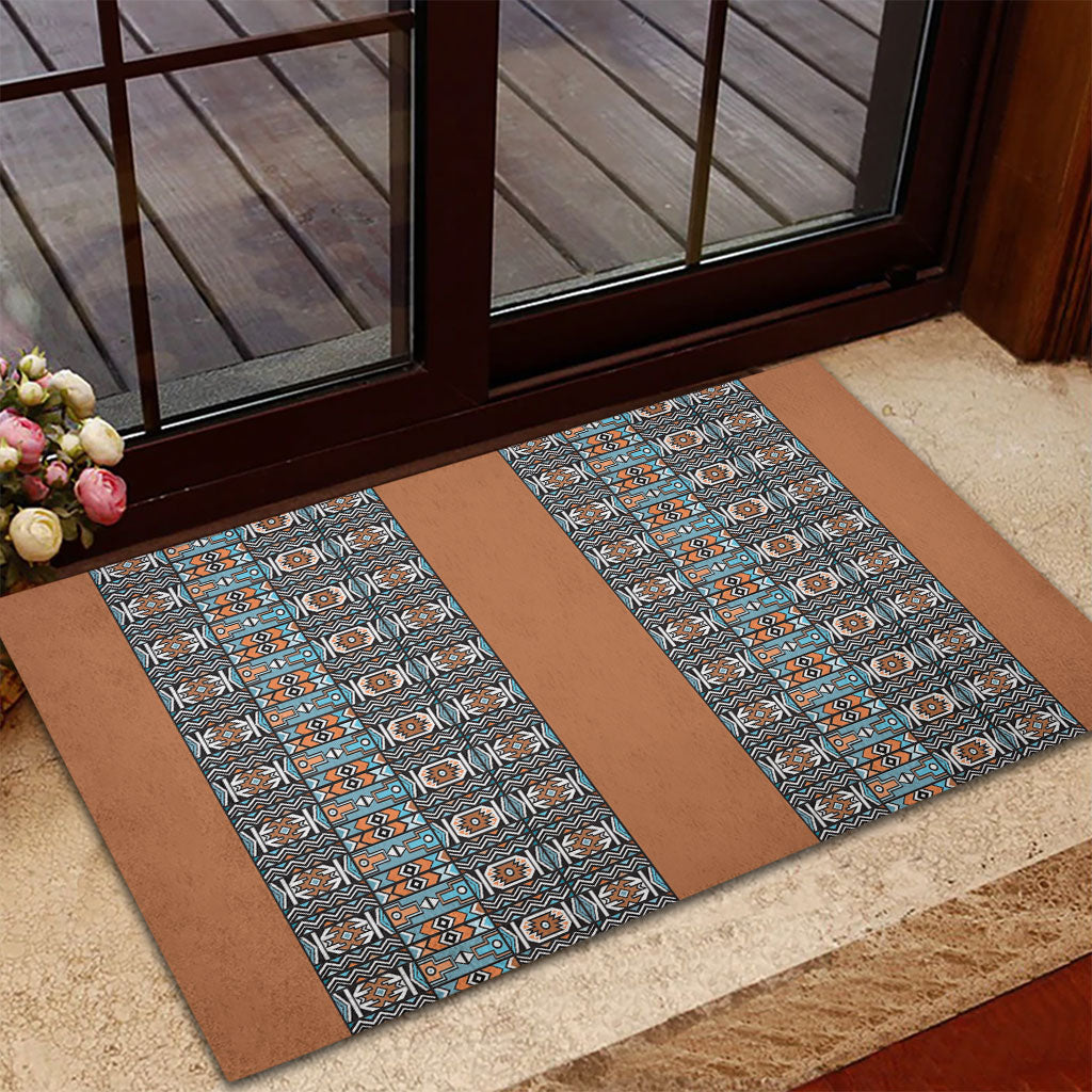 African Ndebele Traditional Attire Rubber Doormat Brown Ndebele Stripe