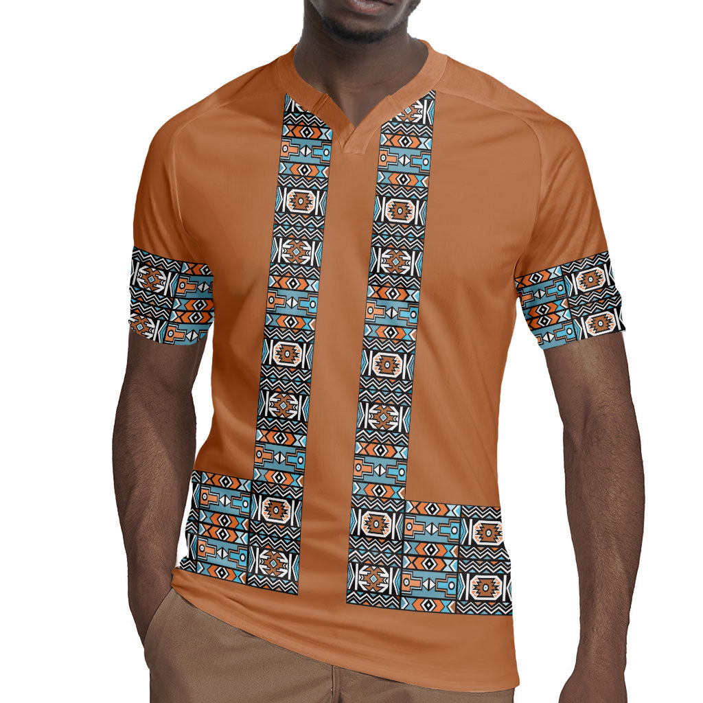 African Ndebele Traditional Attire Rugby Jersey Brown Ndebele Stripe