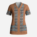 African Ndebele Traditional Attire Scrub Top Brown Ndebele Stripe