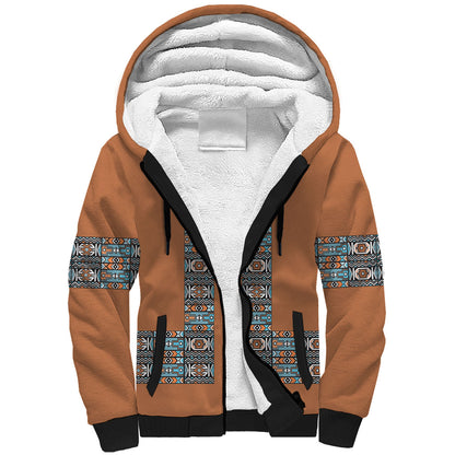 African Ndebele Traditional Attire Sherpa Hoodie Brown Ndebele Stripe