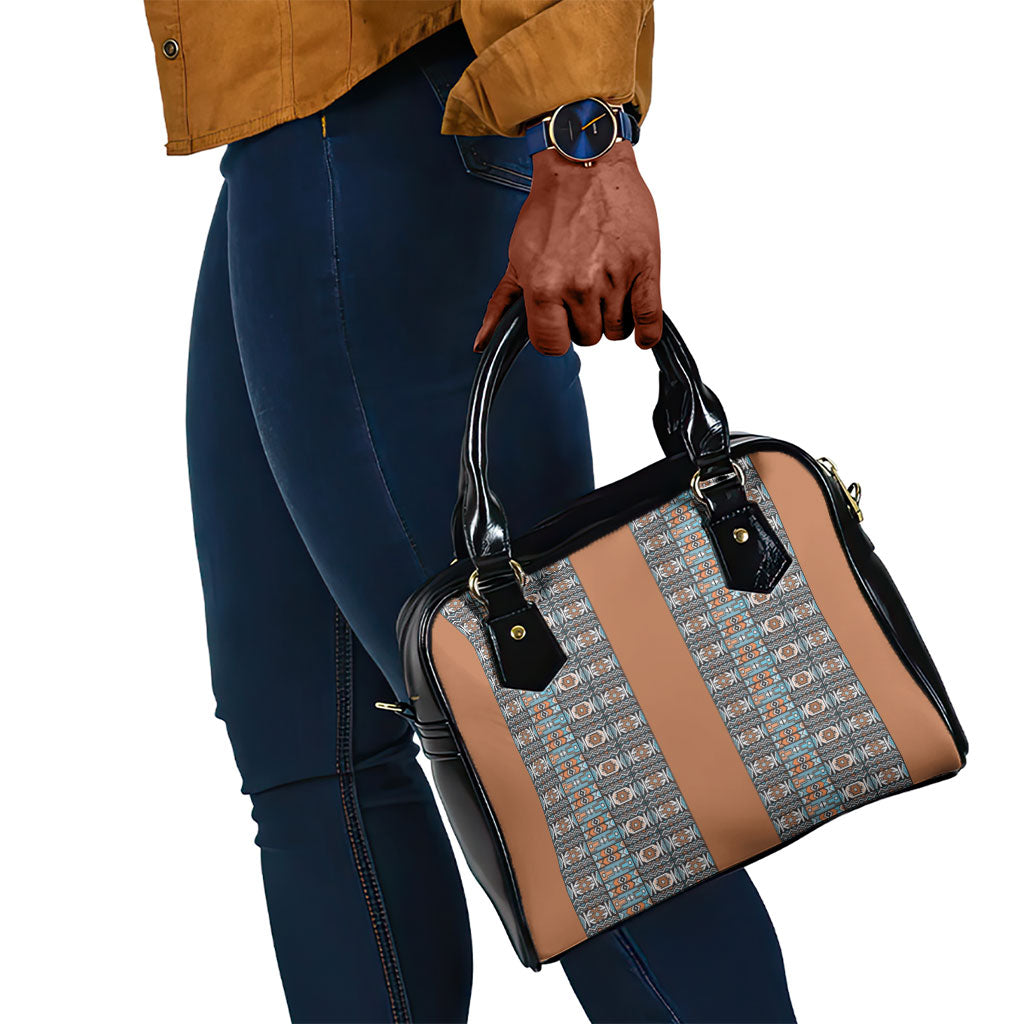 African Ndebele Traditional Attire Shoulder Handbag Brown Ndebele Stripe