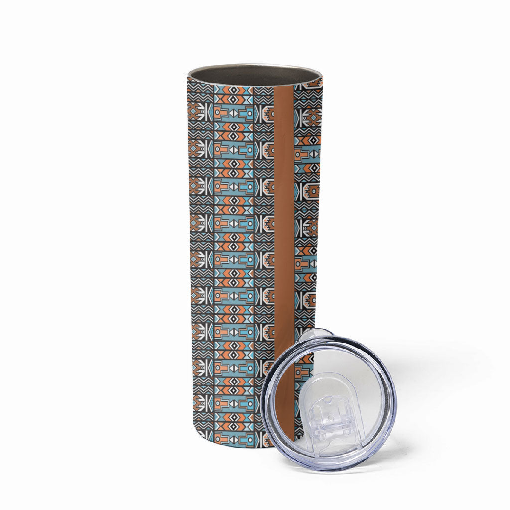 African Ndebele Traditional Attire Skinny Tumbler Brown Ndebele Stripe
