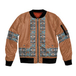 African Ndebele Traditional Attire Sleeve Zip Bomber Jacket Brown Ndebele Stripe