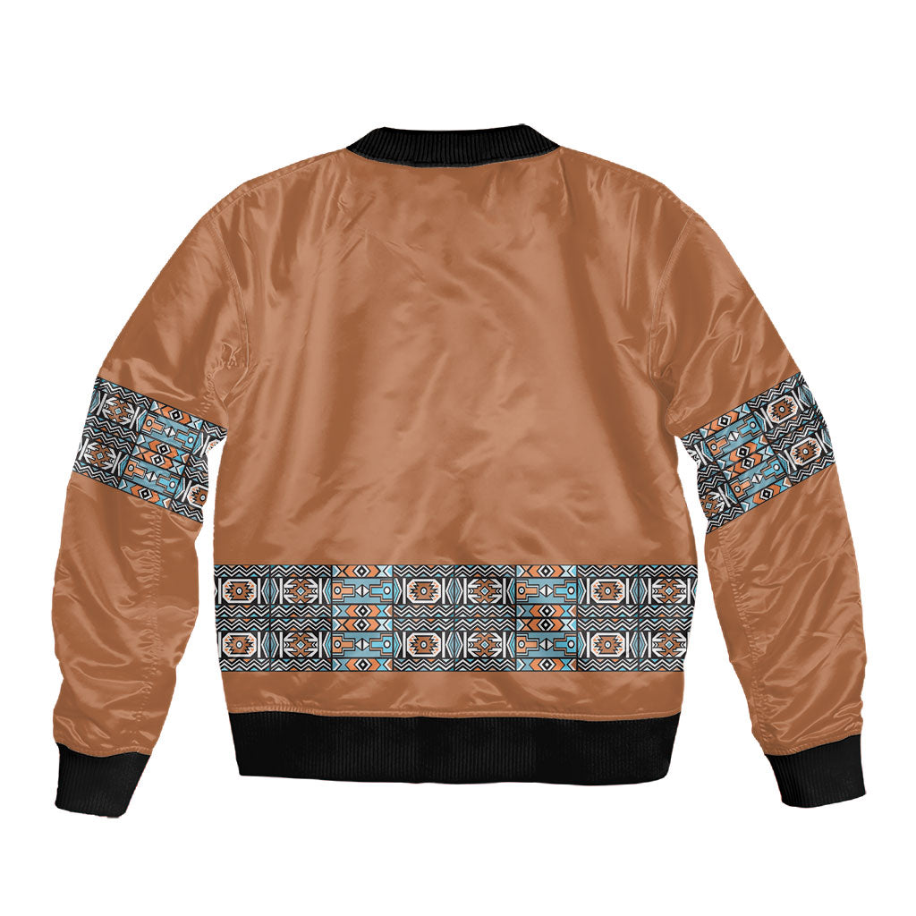 African Ndebele Traditional Attire Sleeve Zip Bomber Jacket Brown Ndebele Stripe