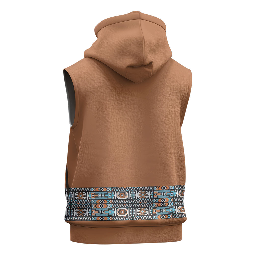 African Ndebele Traditional Attire Sleeveless Hoodie Brown Ndebele Stripe