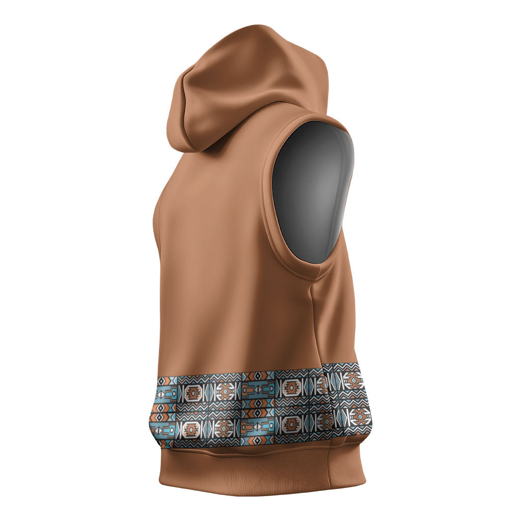African Ndebele Traditional Attire Sleeveless Hoodie Brown Ndebele Stripe