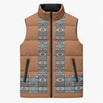 African Ndebele Traditional Attire Sleeveless Puffer Jacket Brown Ndebele Stripe