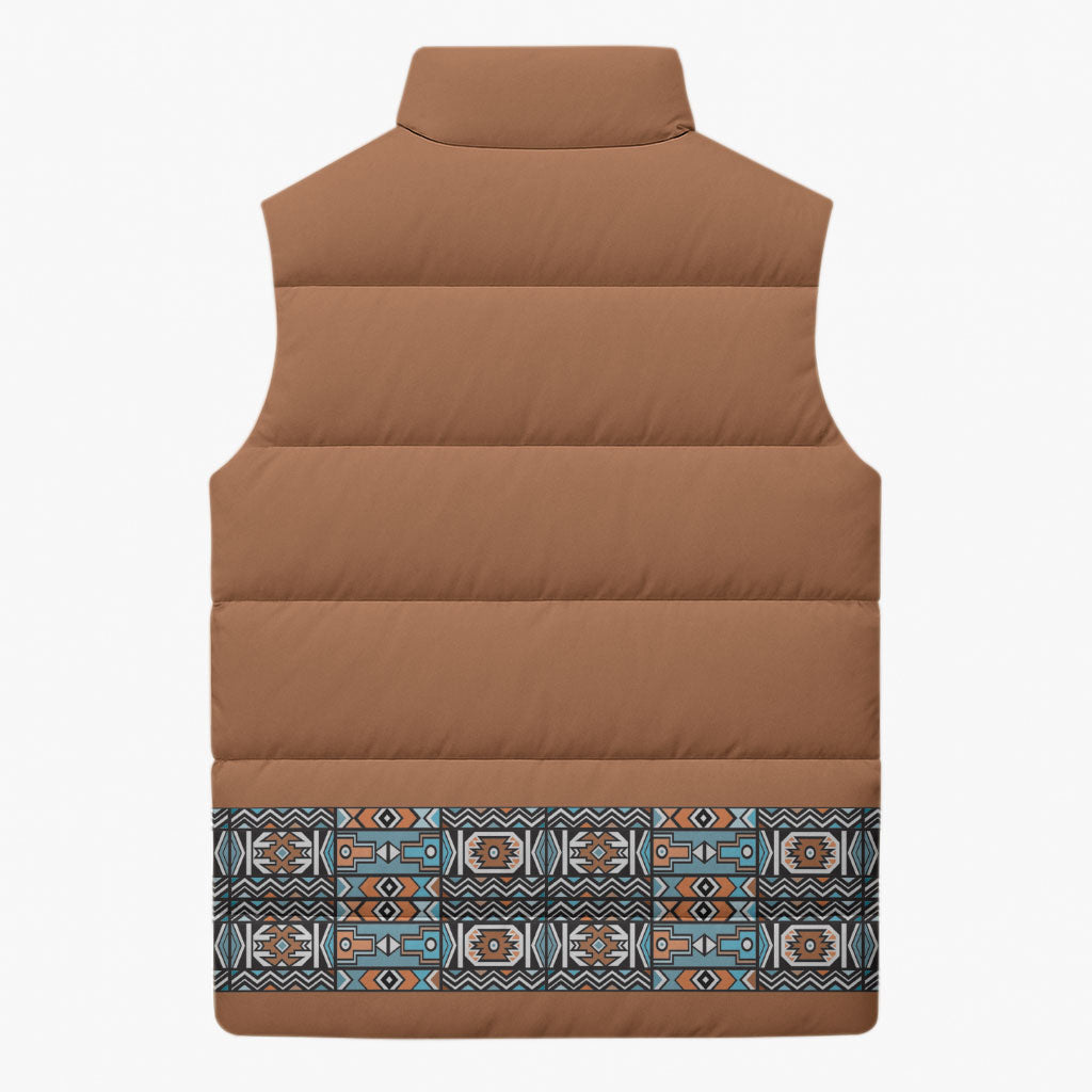 African Ndebele Traditional Attire Sleeveless Puffer Jacket Brown Ndebele Stripe
