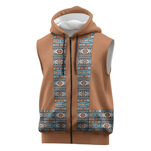 African Ndebele Traditional Attire Sleeveless Zip Hoodie Brown Ndebele Stripe
