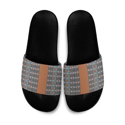 African Ndebele Traditional Attire Slide Sandals Brown Ndebele Stripe