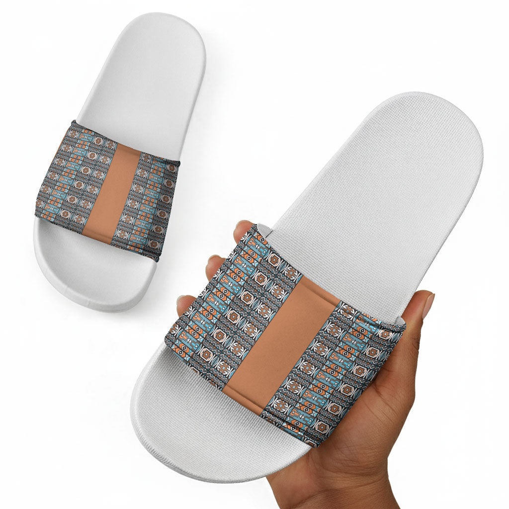 African Ndebele Traditional Attire Slide Sandals Brown Ndebele Stripe