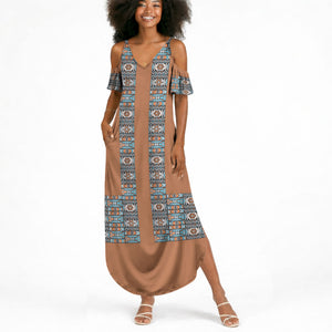 African Ndebele Traditional Attire Summer Maxi Dress Brown Ndebele Stripe
