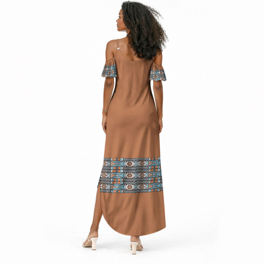 African Ndebele Traditional Attire Summer Maxi Dress Brown Ndebele Stripe