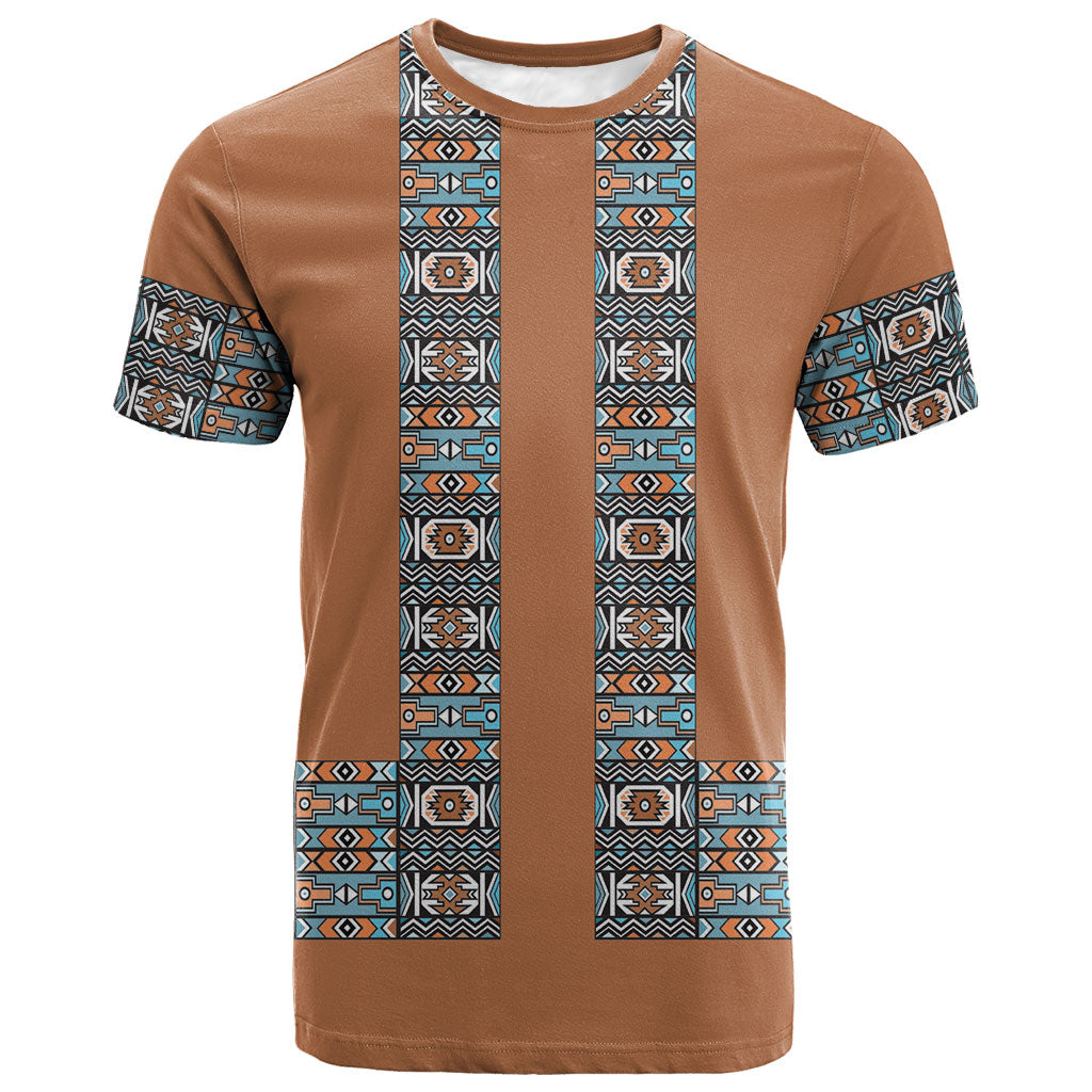 African Ndebele Traditional Attire T shirt Brown Ndebele Stripe