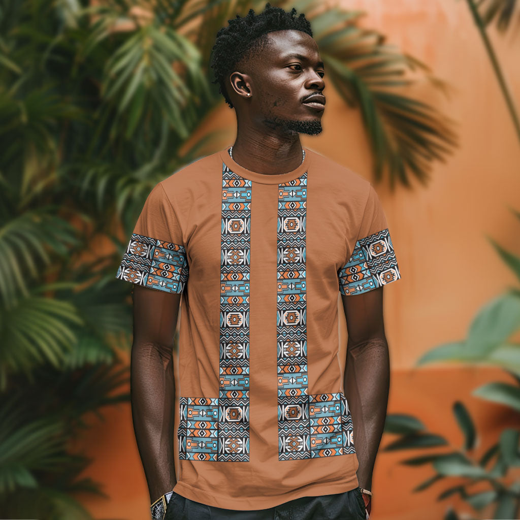 African Ndebele Traditional Attire T shirt Brown Ndebele Stripe
