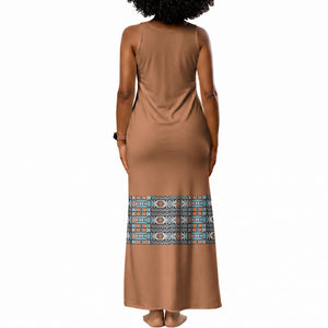 African Ndebele Traditional Attire Tank Maxi Dress Brown Ndebele Stripe