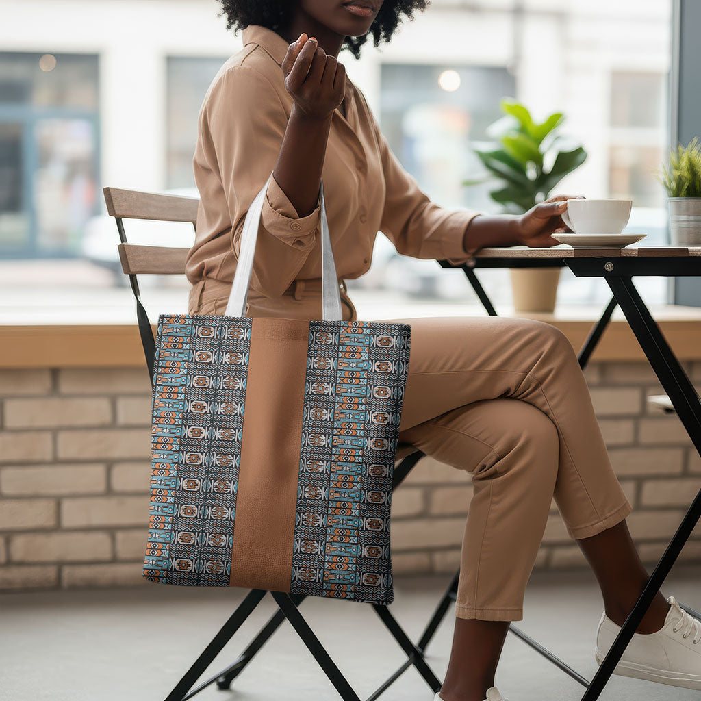 African Ndebele Traditional Attire Tote Bag Brown Ndebele Stripe