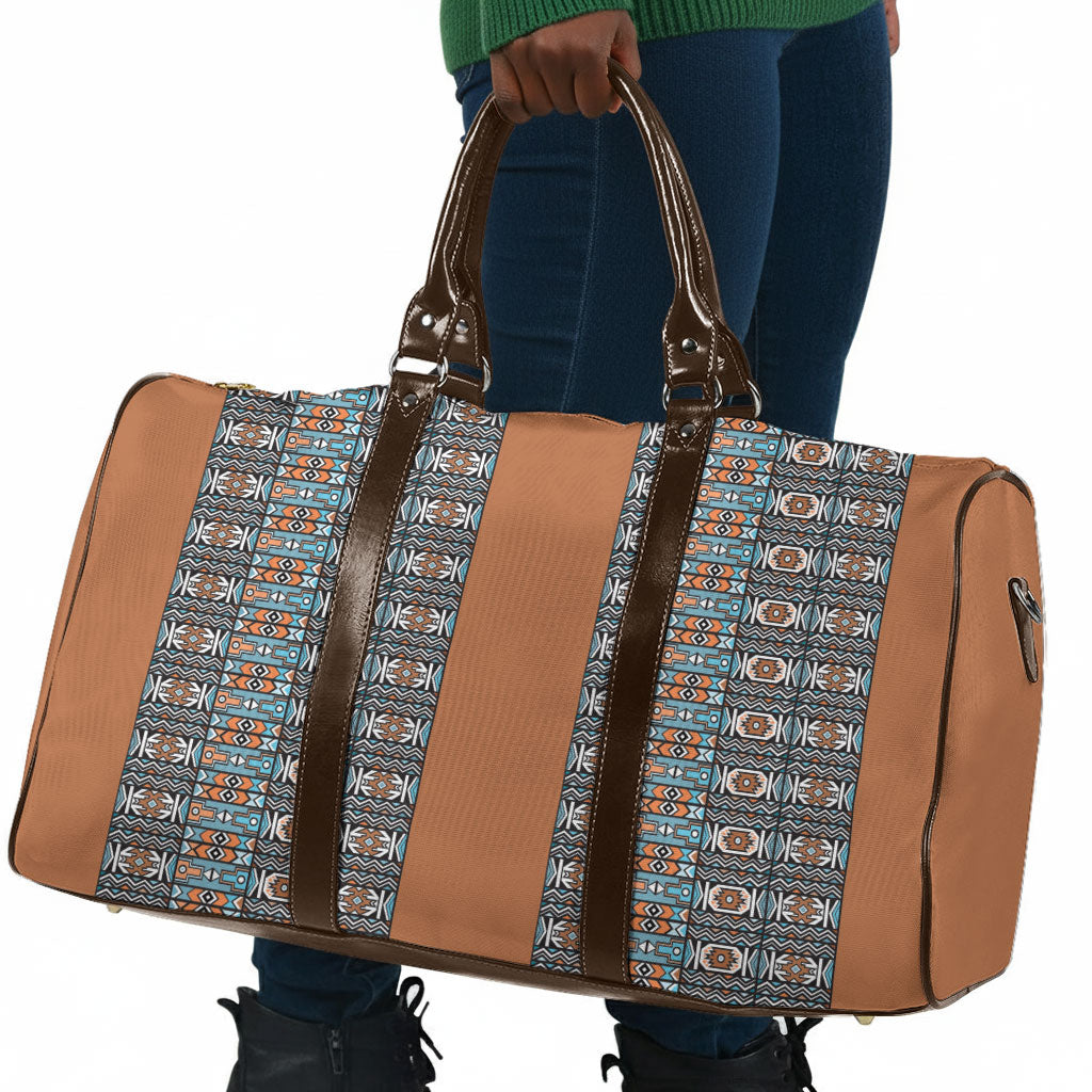 African Ndebele Traditional Attire Travel Bag Brown Ndebele Stripe
